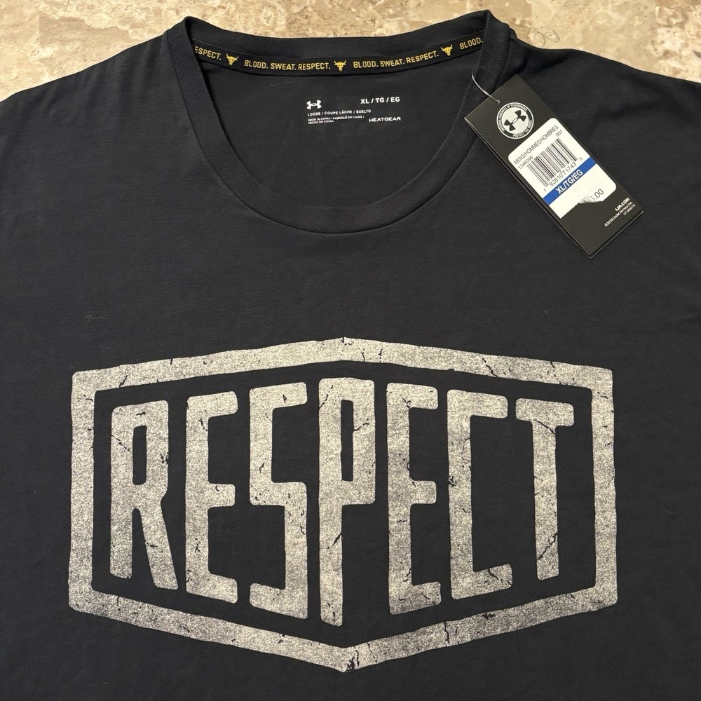 Under Armour Shirt Mens XL Black Respect BSR Short Sleeve Tee Gym The Rock